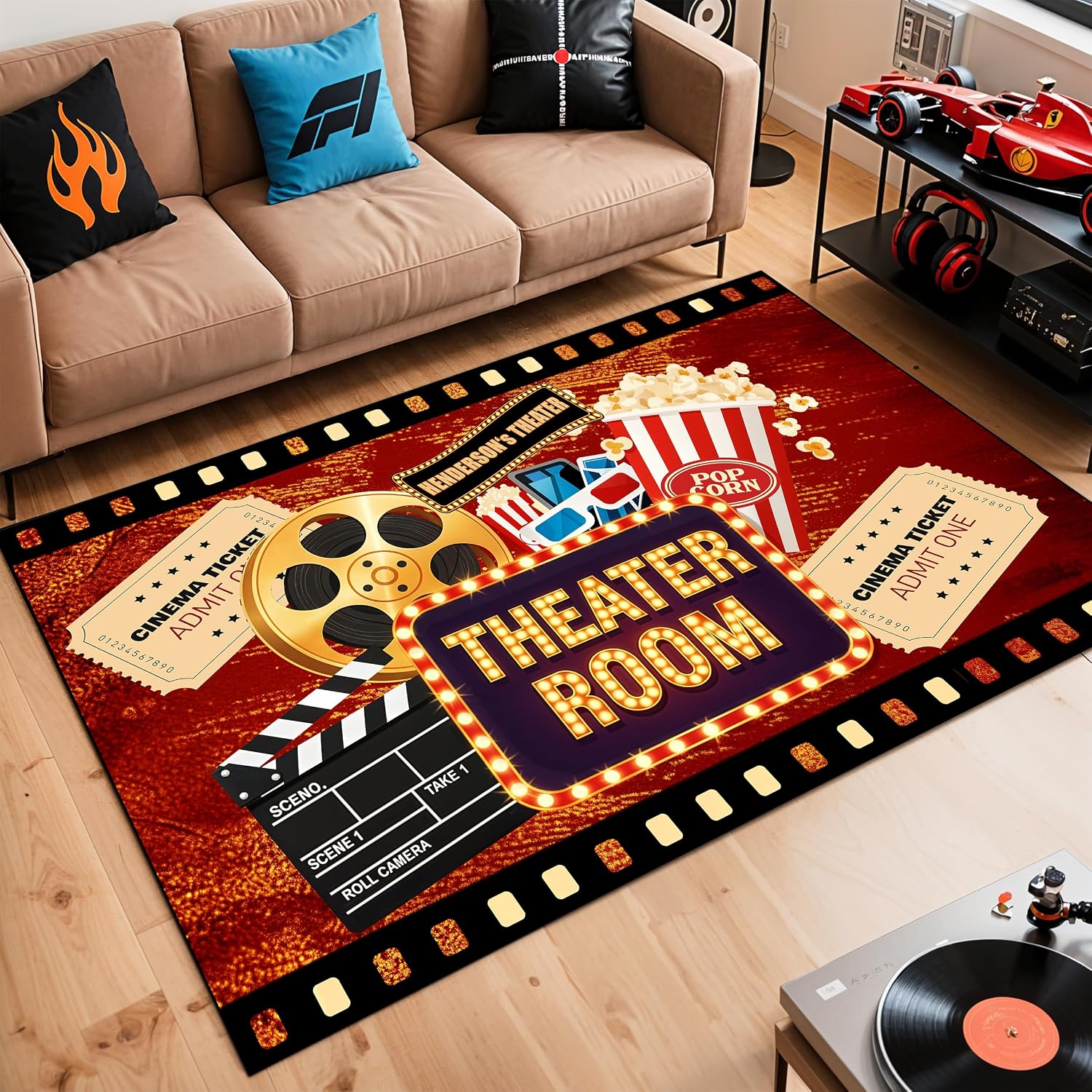 Home Cinema Experience - Gravierter Namens-Kinoteppich, Weicher Rutschfester Teppich für