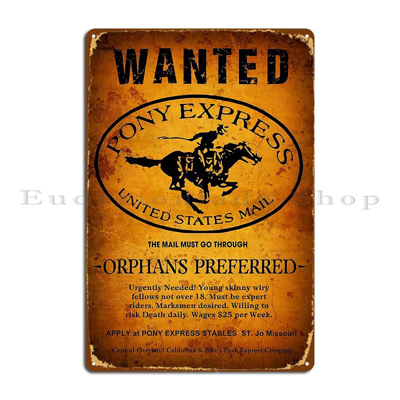 Home Cinema Design - Wanted Pony Express Riders 1860, Metallschild,